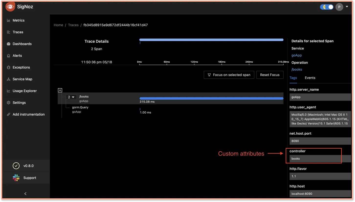 Custom attributes on SigNoz dashboard