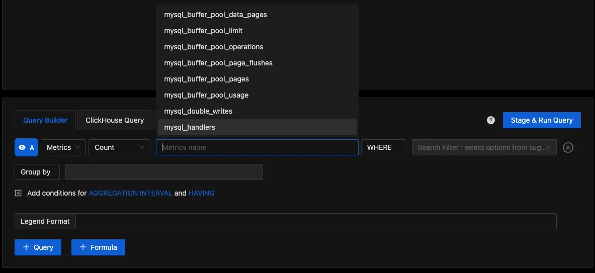 MySQL metrics collected by OTel Collector and sent to Signoz