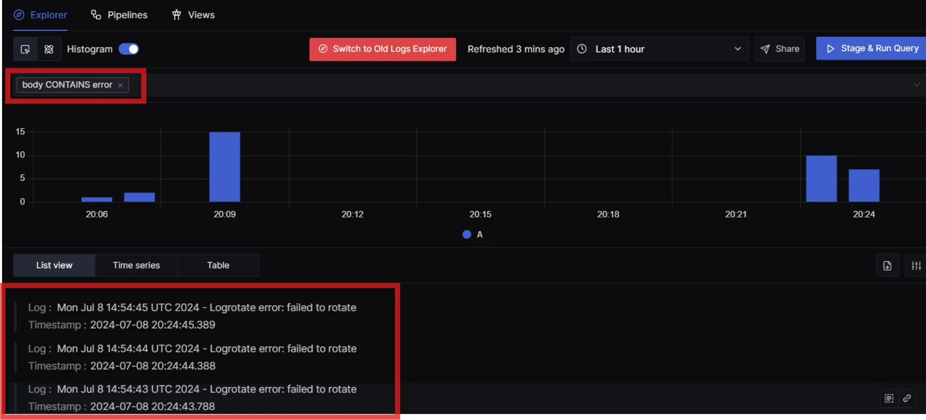 Filtering logs in SigNoz Logs Explorer